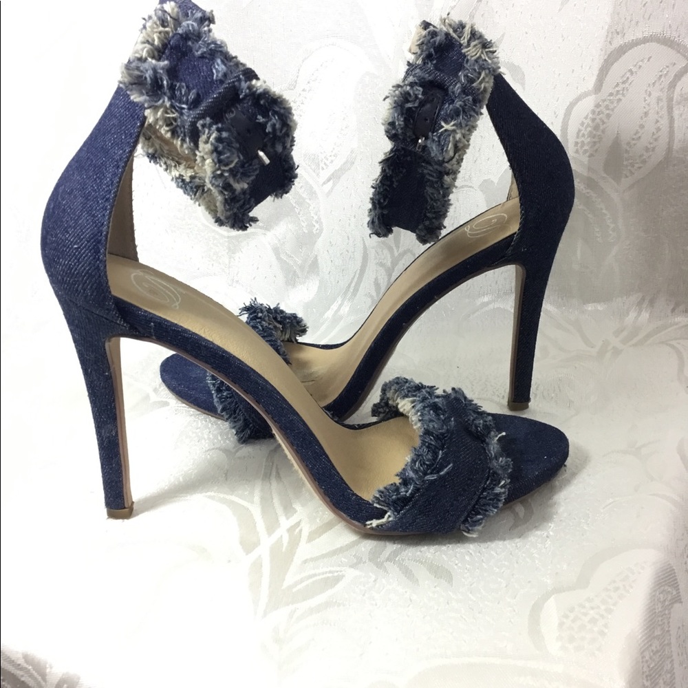 Blue Denim Sandal Heels, size 8, but fit like 7 5 narrow
